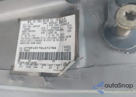 1995 Ford F150 z USA, uszkodzony, nr VIN 1FTDF15Y7SLA71766